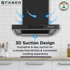 Faber HOOD BONITO 3D 60cm IND HC SC FL BK 60 |1250 m³/hr Suction Power | Auto Clean Filterless Chimney