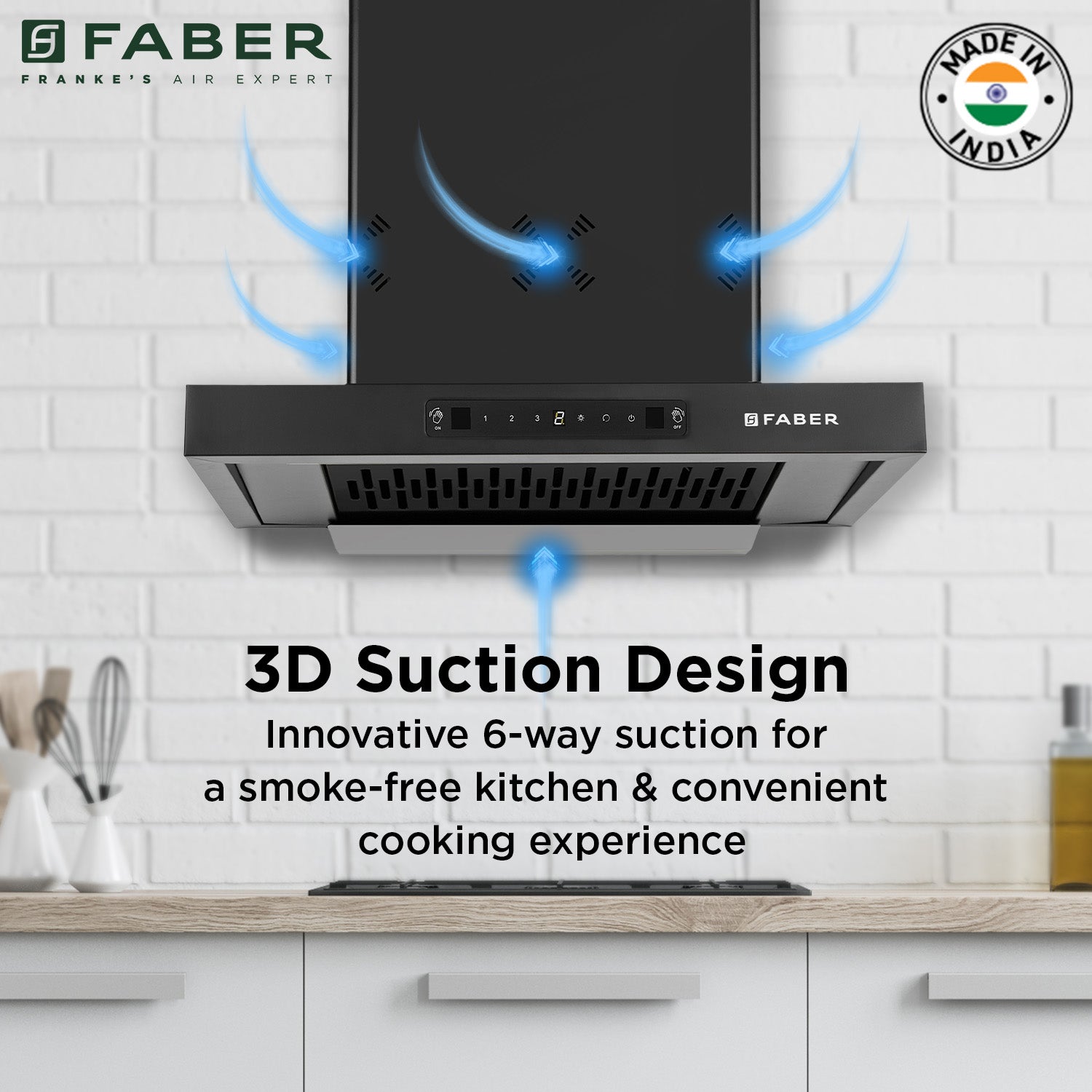 Faber HOOD BONITO 3D 60cm IND HC SC FL BK 60 |1250 m³/hr Suction Power | Auto Clean Filterless Chimney | Kitchen Jinni Delhi NCR